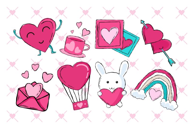 Valentine Clipart Elements Bundle Vector, Valentine’s Day, Valentine icons pack,