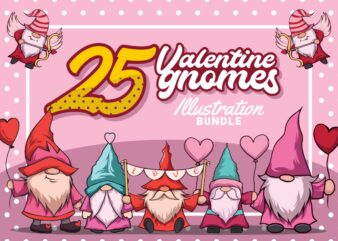 Valentine Gnomes Illustration Bundle, Valentine’s Day Gnome Cartoon Designs