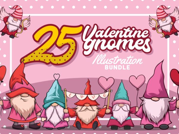 Valentine gnomes illustration bundle, valentine’s day gnome cartoon designs