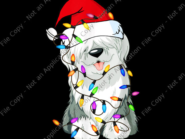 Old english sheepdog dog light png, christmas dog png, dog santa png, christmas png t shirt design online