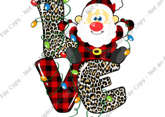 Love Santa Claus Png, Santa Png, Love Santa Claus Buffalo Plaid Red Leopard Christmas Lights Png, Christmas Png