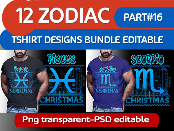 12 zodiac christmas part#16 tshirt designs bundle