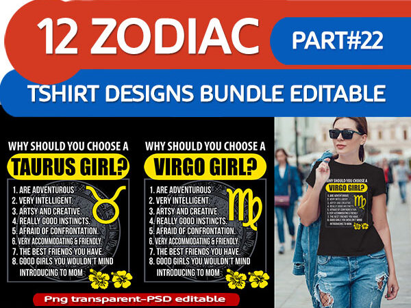 12 zodiac girl tshirt designs bundle part# 22 on