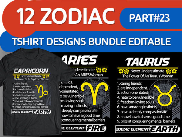 12 zodiac woman tshirt designs bundle part# 23 on