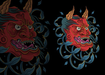 Japanese demon mask illustration for t-shirt