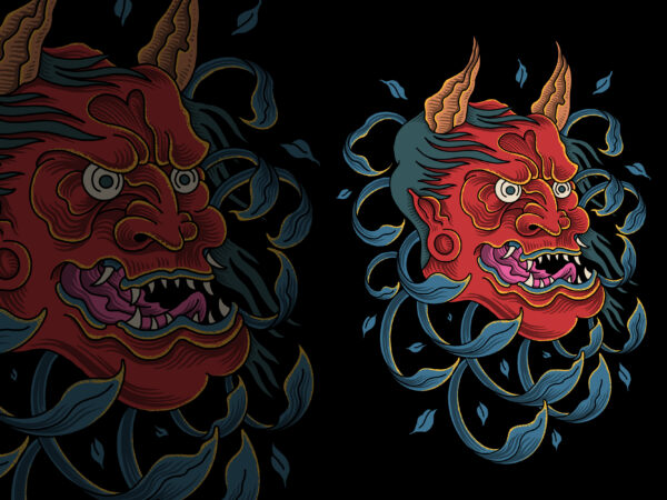 Japanese demon mask illustration for t-shirt