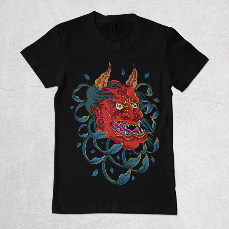 Japanese demon mask illustration for t-shirt