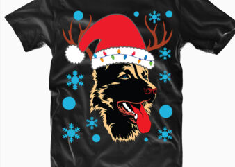 German Shepherd Dog celebrates Christmas t shirt designs, Christmas Dog on top with Reindeer antlers Svg, Christmas Dog vector, Reindeer Dog Cutting File, Reindeer Dog Svg, Funny Dog, Christmas Dog