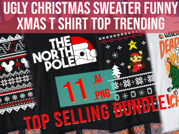 Merry christmas santa 2024 happy holiday ugly christmas sweater funny pun bundle t shirt designs for sale