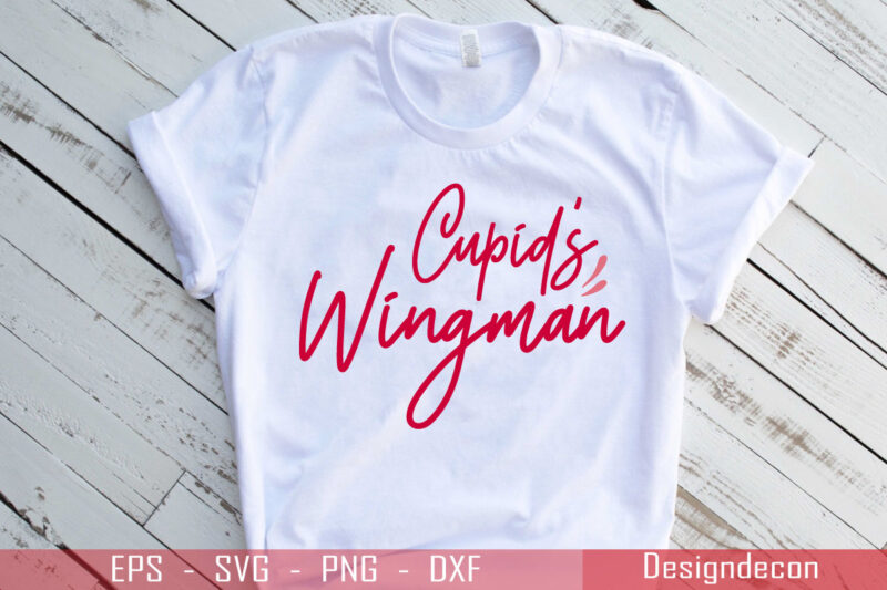 Cupid is wingman script minimalist handwritten valentine funny quote T-shirt Design Template