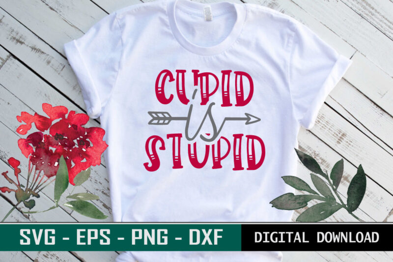 Cupid is Stupid Valentine quote Typography colorful romantic SVG cut file for print on T-shirt and more merchandising