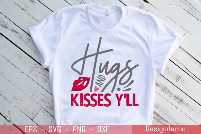 Hugs and kisses colorful Romantic handwritten valentine quote Minimalist T-shirt Design Template