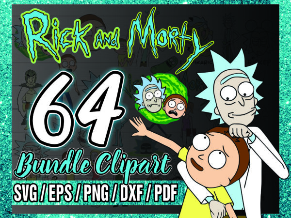 1 bundle 64 rick and morty clipart, rick and morty characters png svg, time to get schwifty png, silhouette, svg, png, digital download 1036485297