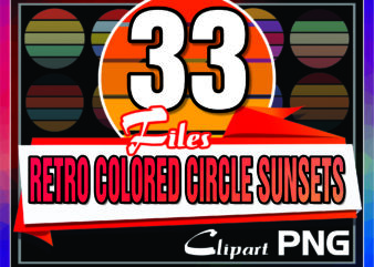 1a 33 Files Retro Colored Circle Sunsets Clipart, Circle Round Background Vintage Color Palettes Commercial License Print On Demand 988658536