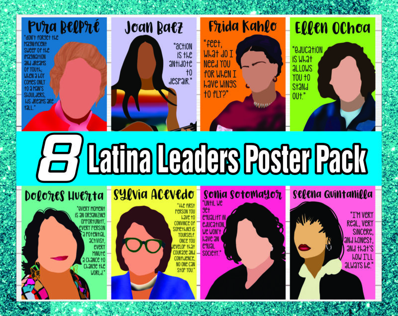 Bundle 8 Latina Leaders Poster Pack, Empowered Women, Changemakers, World Changers, Rainbow, Aesthetic, Printable, Classroom, Social Justice 1045886933