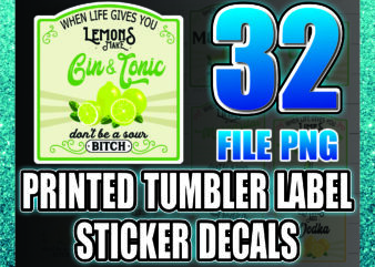 1 Bundle 32 PNG Printed Tumbler Label Sticker Decals, Mix & Match Graphics, Lemonade, White Waterslide, Clear Waterslide, Digital Download 1022413628