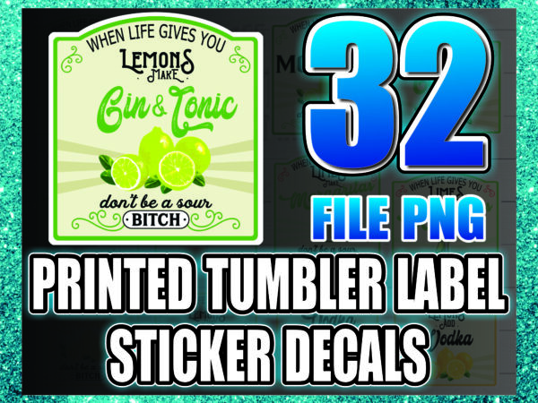 1 bundle 32 png printed tumbler label sticker decals, mix & match graphics, lemonade, white waterslide, clear waterslide, digital download 1022413628