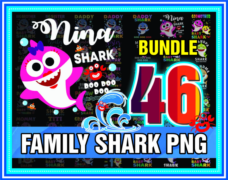 46 Family Shark PNG Bundle, Baby shark PNG, Birthday Shark, Baby Shark Birthday Png, Momy Shark Png, Sister Shark PNG, Digital Download 968703122