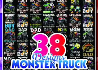 1a 38 Designs Monster Truck Png, Boy Monster Truck Birthday png, Matching Family Of The Birthday Boy png, Gift For Son, Monster Truck Lovers 1013142589