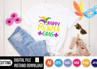 Happy Mardi Gras T shirt, Typography design for print, Mardi Gras illustration for shirt, iron, phone case, mug, wall art