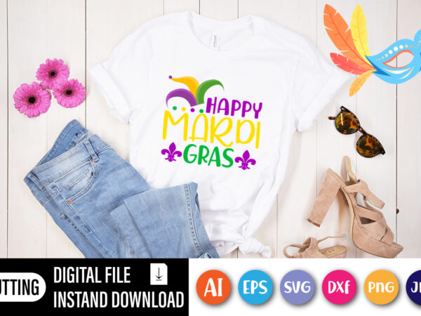 Happy mardi gras t shirt, typography design for print, mardi gras illustration for shirt, iron, phone case, mug, wall art