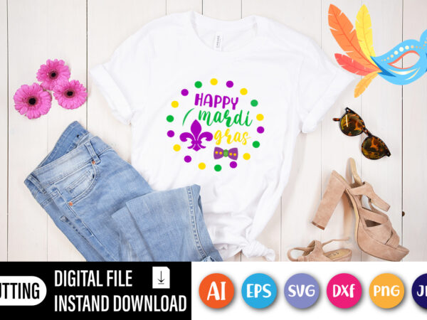 Happy mardi gras t shirt, typography design for print, mardi gras illustration for shirt, iron, phone case, mug, wall art