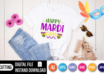 Happy Mardi Gras T shirt, Typography design for print, Mardi Gras illustration for shirt, iron, phone case, mug, wall art