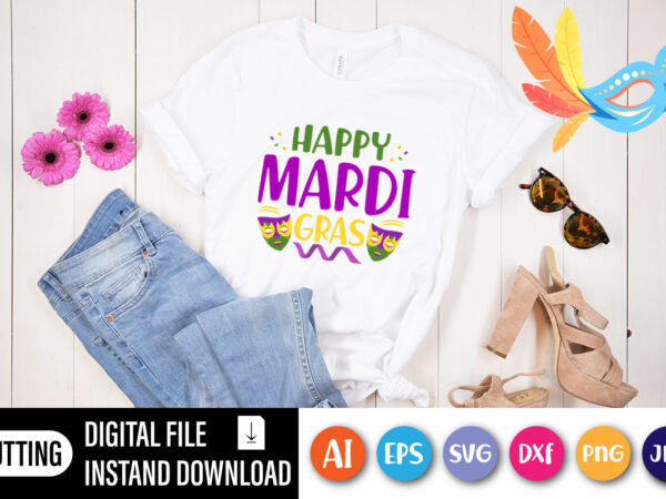 Happy mardi gras t shirt, typography design for print, mardi gras illustration for shirt, iron, phone case, mug, wall art