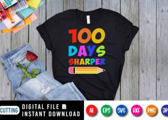 100 Days sharper T shirt, 100 days of school shirt print template, Pencil vector, Typography design for 2nd grade, back to school