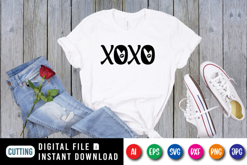 XOXO Shirt, Valentines Shirt, Valentines Day Shirt, Happy valentine shirt print template, Cute heart lips kiss vector, Funny valentine shirt