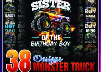 1a 38 Designs Monster Truck Png, Boy Monster Truck Birthday png, Matching Family Of The Birthday Boy png, Gift For Son, Monster Truck Lovers 1013142589