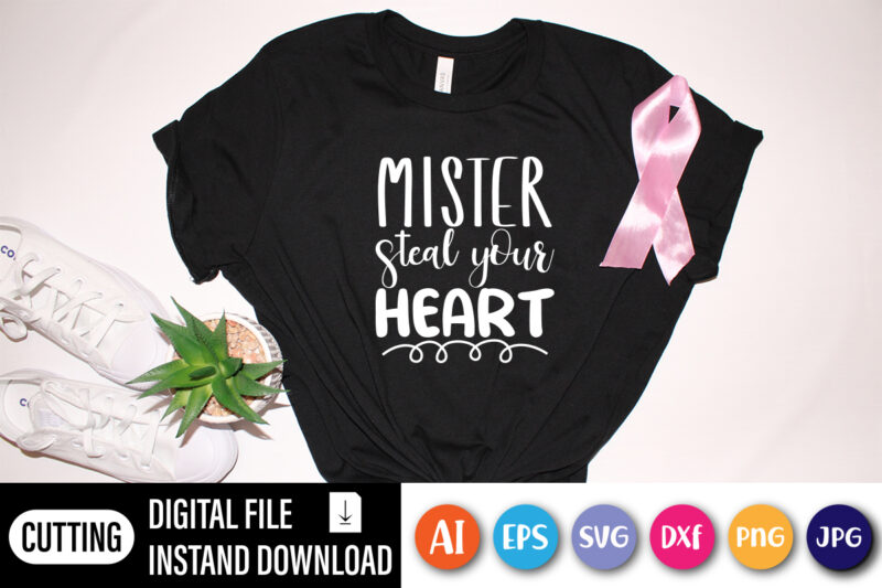 Mister steal your heart valentine t-shirt design with graphical content