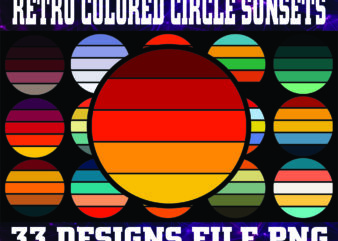1a 33 Files Retro Colored Circle Sunsets Clipart, Circle Round Background Vintage Color Palettes Commercial License Print On Demand 988658536