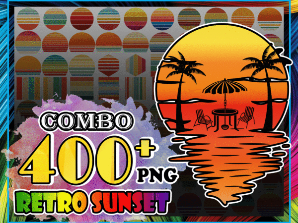 1 combo 400+ retro sunset png bundle, vintage retro sunset, sunset clipart, summer svg, tropical beach png, beach palm tree,sunset sublimation cb1029735900
