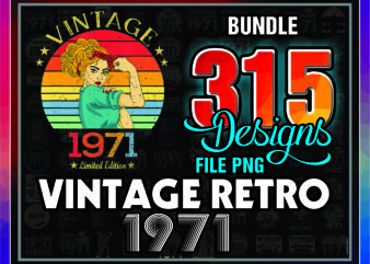1 Bundle 315 Vintage Retro 1971 Birthday, 50th Birthday Gift PNG, Files For Shirt, Print To Cut Files Combo, PNG Bundles, Digital Download 1013056948