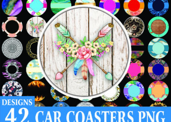 1 Combo 42 Designs Car Coaster Png Bundle, Coaster Bundle, Mockup Included, Sublimation Designs, Digital Download 797654977