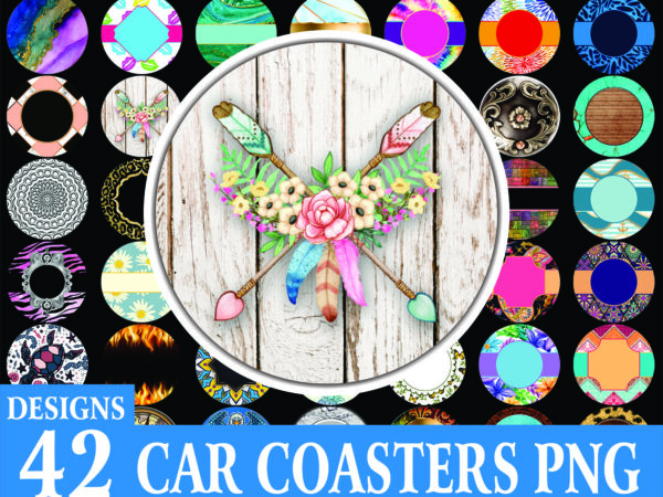 1 combo 42 designs car coaster png bundle, coaster bundle, mockup included, sublimation designs, digital download 797654977