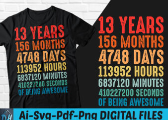13 years of being awesome t-shirt design, 13 years of being awesome SVG, 13 Birthday vintage t shirt, 13 years 156 months of being awesome, Happy birthday tshirt, Funny Birthday