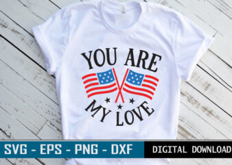 Standing official US flag icon with My Love valentine quote typography T-shirt template for real lovers of USA