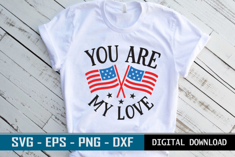Standing official US flag icon with My Love valentine quote typography T-shirt template for real lovers of USA