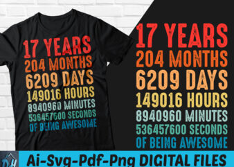 17 years of being awesome t-shirt design, 17 years of being awesome SVG, 17 Birthday vintage t shirt, 17 years 204 months of being awesome, Happy birthday tshirt, Funny Birthday