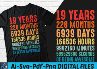 19 years of being awesome t-shirt design, 19 years of being awesome SVG, 19 Birthday vintage t shirt, 19 years 228 months of being awesome, Happy birthday tshirt, Funny Birthday