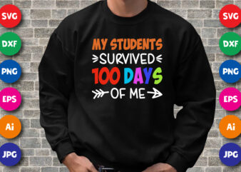 My students survived 100 days of me T shirt, 100 days of school shirt print template, Typography design for happy back to school 2nd grade teacher day