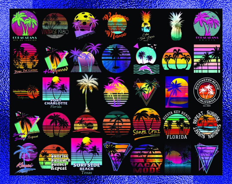 Bundle 38 Sunset Retro Png, Retro 1980s 1990s Png, Vintage Retro Sunrise Palm Trees png, Retro 1980s 1990s Png, Summer Holiday,Adventure png 996952859