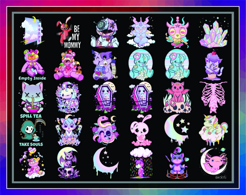 30 Pastel Goth Png Bundle, Creepy Pastel Goth Aesthetic Png, Teddy Bear Japanese, Goth Gnomes And Teddy Pastel Goth Png, Digital Download 1035267006
