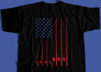 American Fishing Flag T-Shirt Design For Commercial User