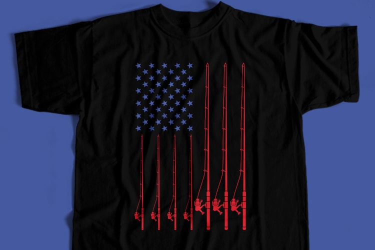 American Fishing Flag T-Shirt Design For Commercial User