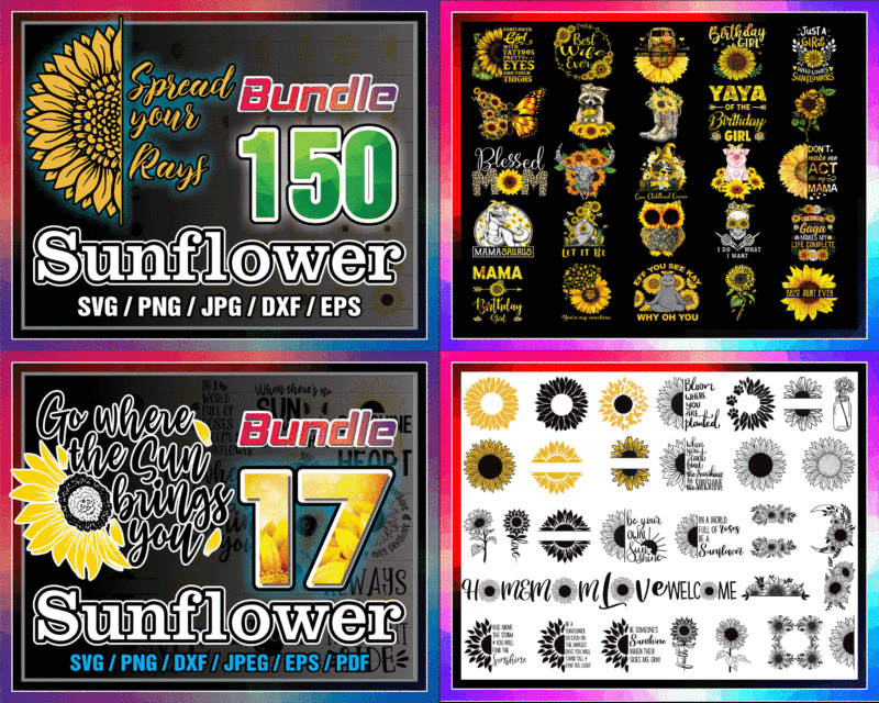 Combo 300+ Sunflower SVG/PNG Bundle, Sunflower Queen Png, Flower Lover Png, Sunflower Sticker, Sunflower monogram, Sunflower ClipArt-Quotes CB1003329087