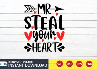 MR Steal Your Heart T Shirt, Valentine Shirt print template, cute Heart vector, typography design for 14 February