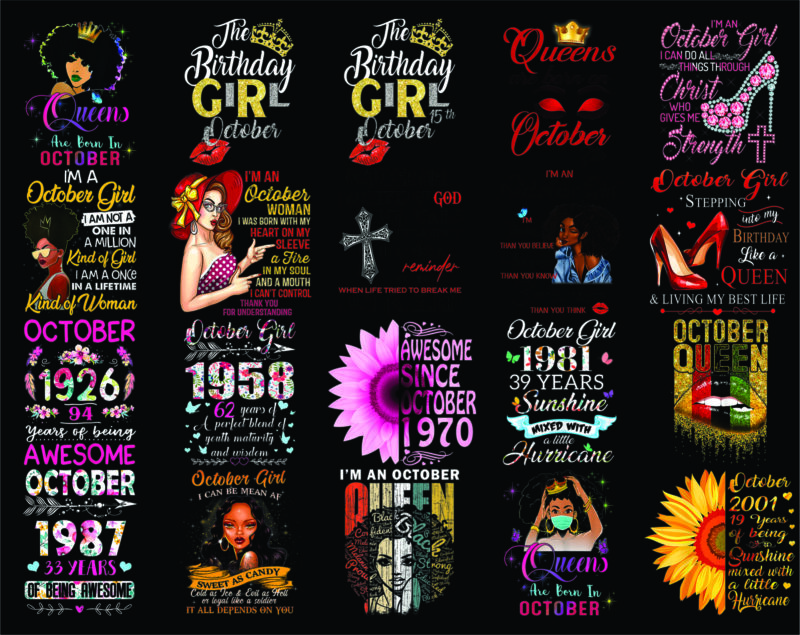 Combo 56+ October PNG Bundle, October Png, A Queen Was Born In October Birthday PNG, In October We Wear Pink Png, October Girls Png Digital 868498130